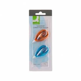 Corrector q-connect cinta blanco 5 mm x 6 mt blister 2 unidades azul y naranja