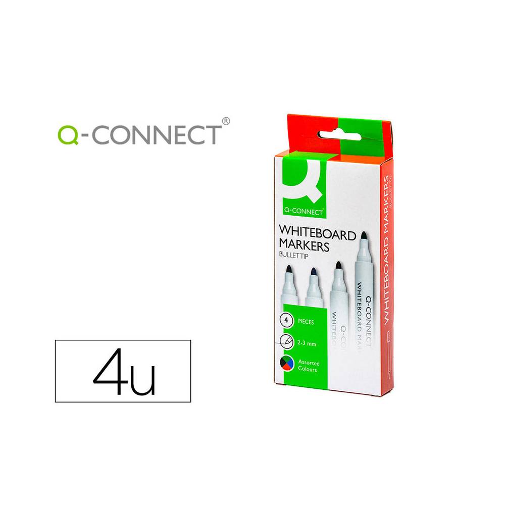 Rotulador q-connect pizarra blanca caja 4 colores surtidos punta redonda 3 mm