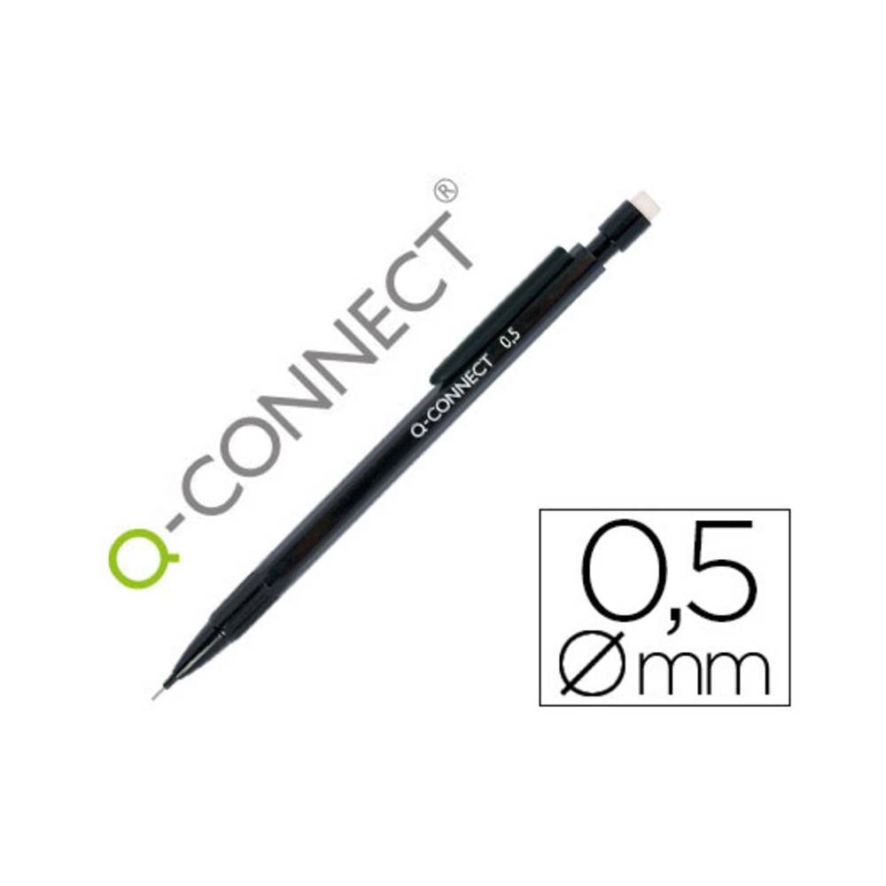 Portaminas q-connect 0,5 mm con 3 minas cuerpo negro con clip negro