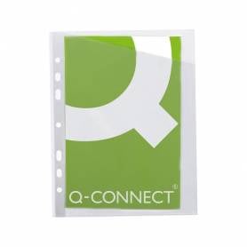 Funda q-connect corte oblicuo 290x195 mm cristal 4 taladros pvc 90 mc caja de 100 unidades