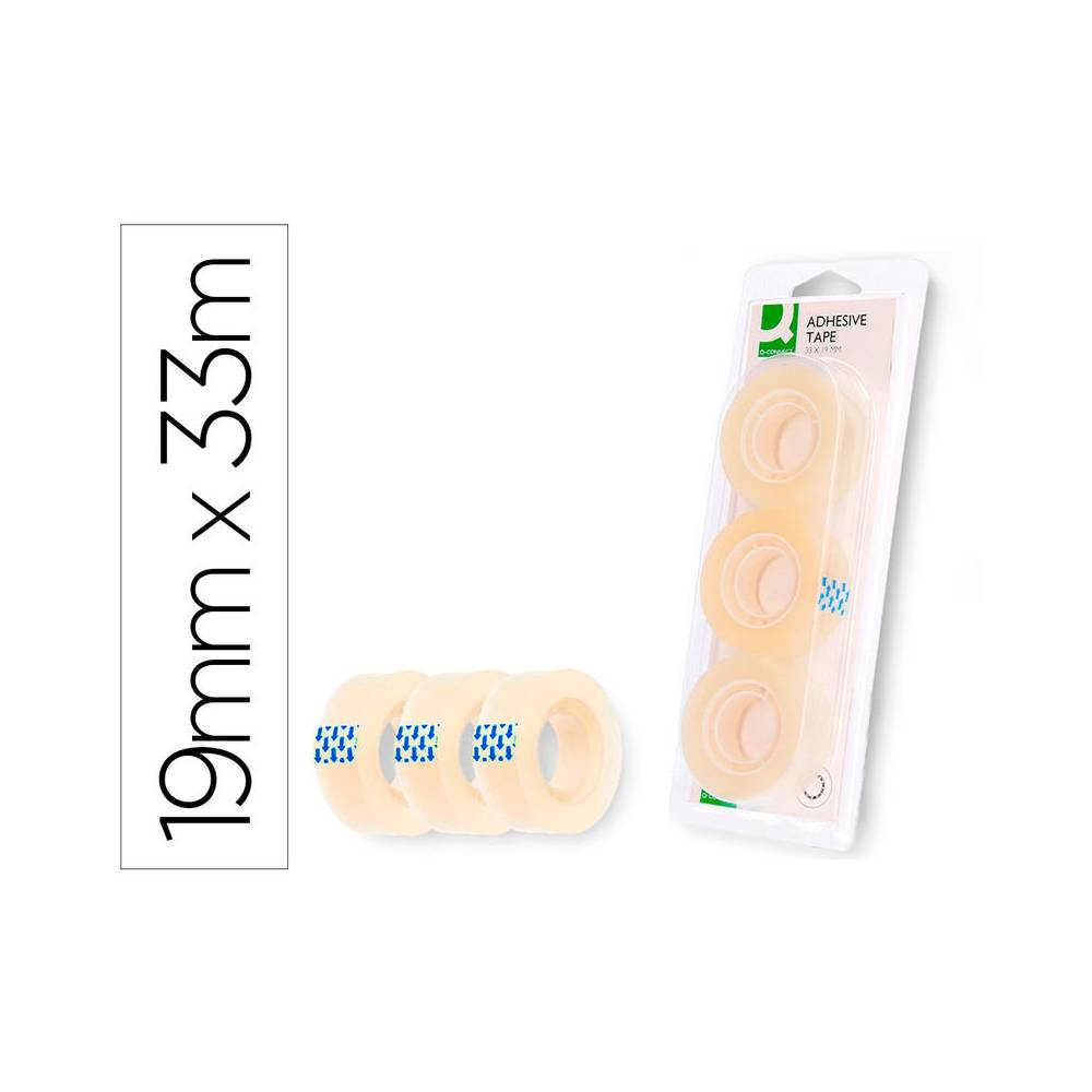 Cinta adhesiva q-connect 33 mt x 19 mm blister de 3 unidades