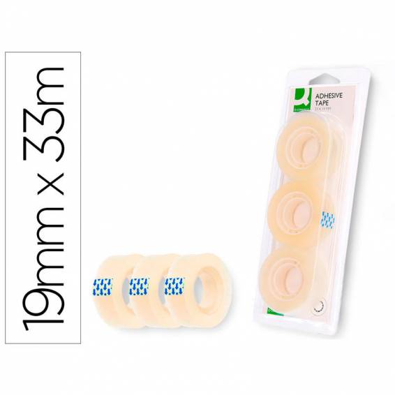 Cinta adhesiva q-connect 33 mt x 19 mm blister de 3 unidades