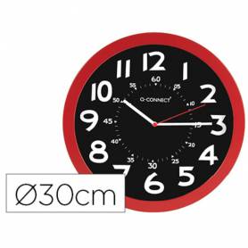 Reloj q-connect de pared plastico oficina redondo 30 cm color rojo y esfera color negro