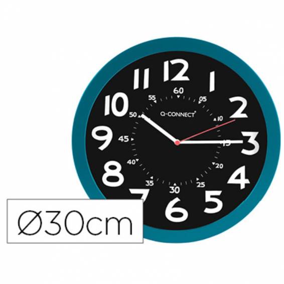 Reloj q-connect de pared plastico oficina redondo 30 cm color azul y esfera color negro