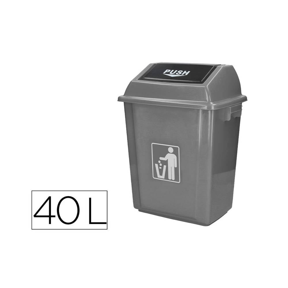 Papelera contenedor q-connect plastico con tapa de balancin 40 litros gris 410x280x610 mm