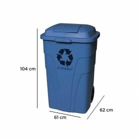 Papelera contenedor q-connect plastico con tapadera 240l color azul 1040x620x610 mm con ruedas