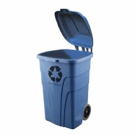 Papelera contenedor q-connect plastico con tapadera 240l color azul 1040x620x610 mm con ruedas