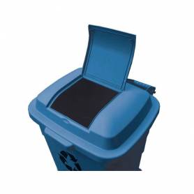 Papelera contenedor q-connect plastico con tapadera 240l color azul 1040x620x610 mm con ruedas