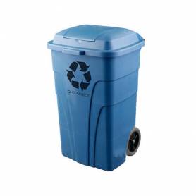 Papelera contenedor q-connect plastico con tapadera 240l color azul 1040x620x610 mm con ruedas