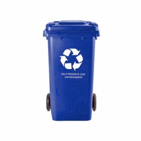 Papelera contenedor q-connect plastico con tapadera 100l color azul 800x510x525 mm con ruedas