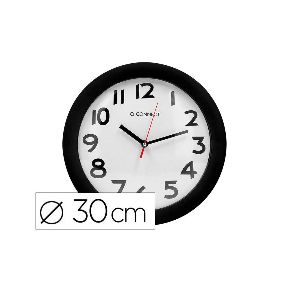 Reloj q-connect de pared plastico oficina redondo 30 cm marco negro