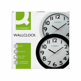 Reloj q-connect de pared plastico oficina redondo 30 cm marco negro