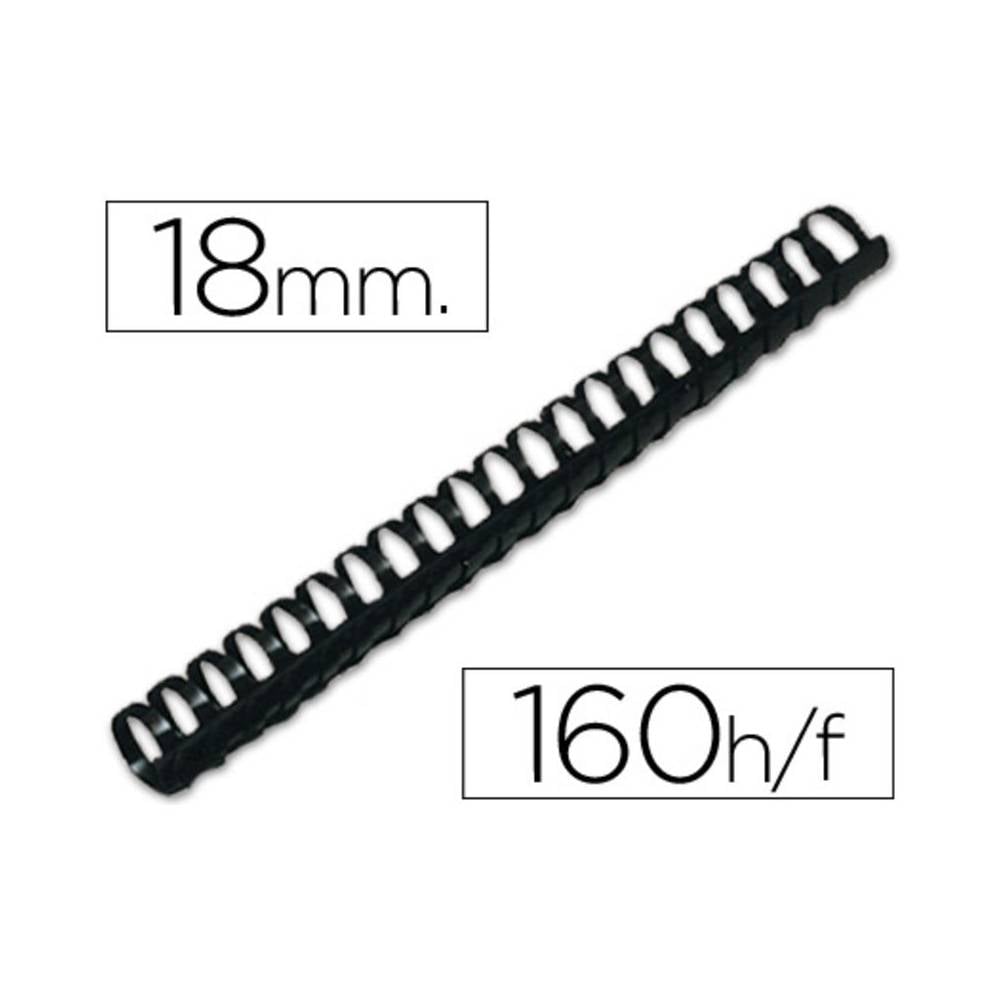 Canutillo q-connect redondo 18 mm plastico negro capacidad 160 hojas caja de 50 unidades