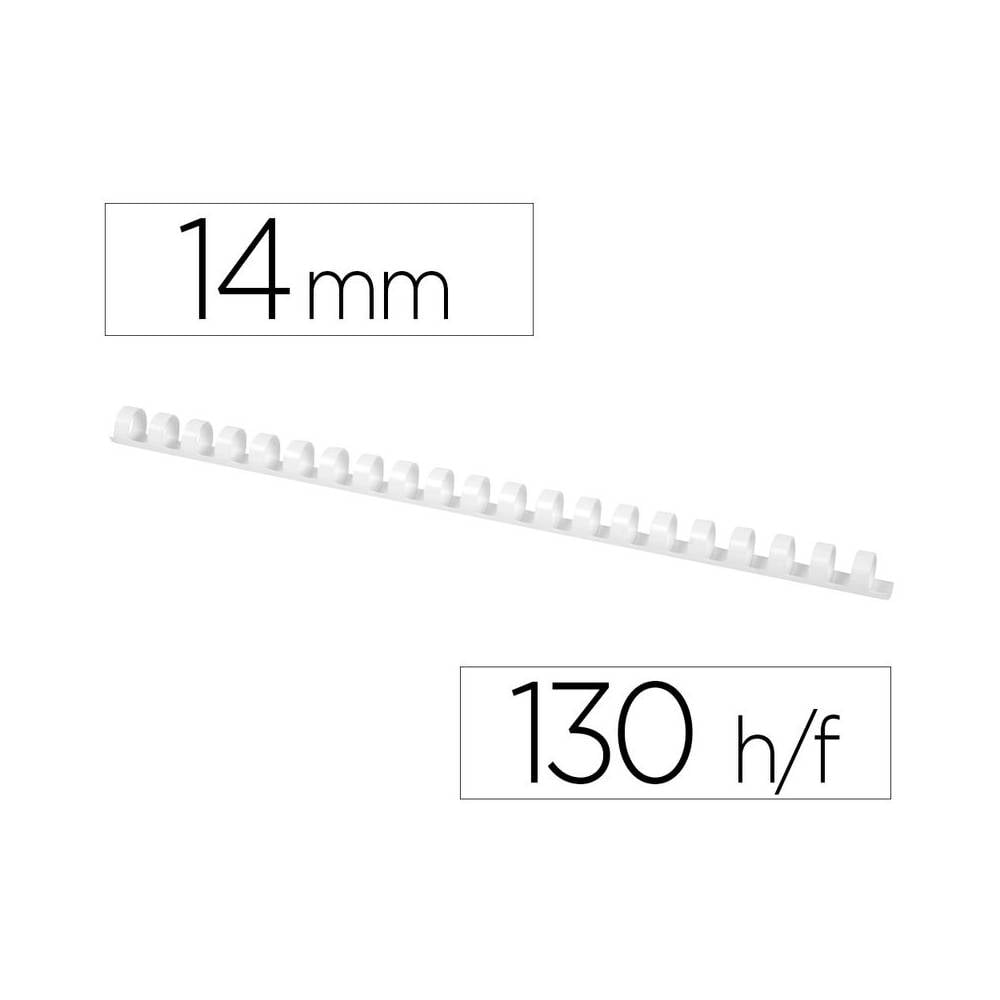 Canutillo q-connect redondo 14 mm plastico blanco capacidad 130 hojas caja de 100 unidades