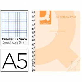 Cuaderno espiral q connect a5 micro tapa plastico 80h 70g cuadro 5mm sin bandas 6 taladros naranja