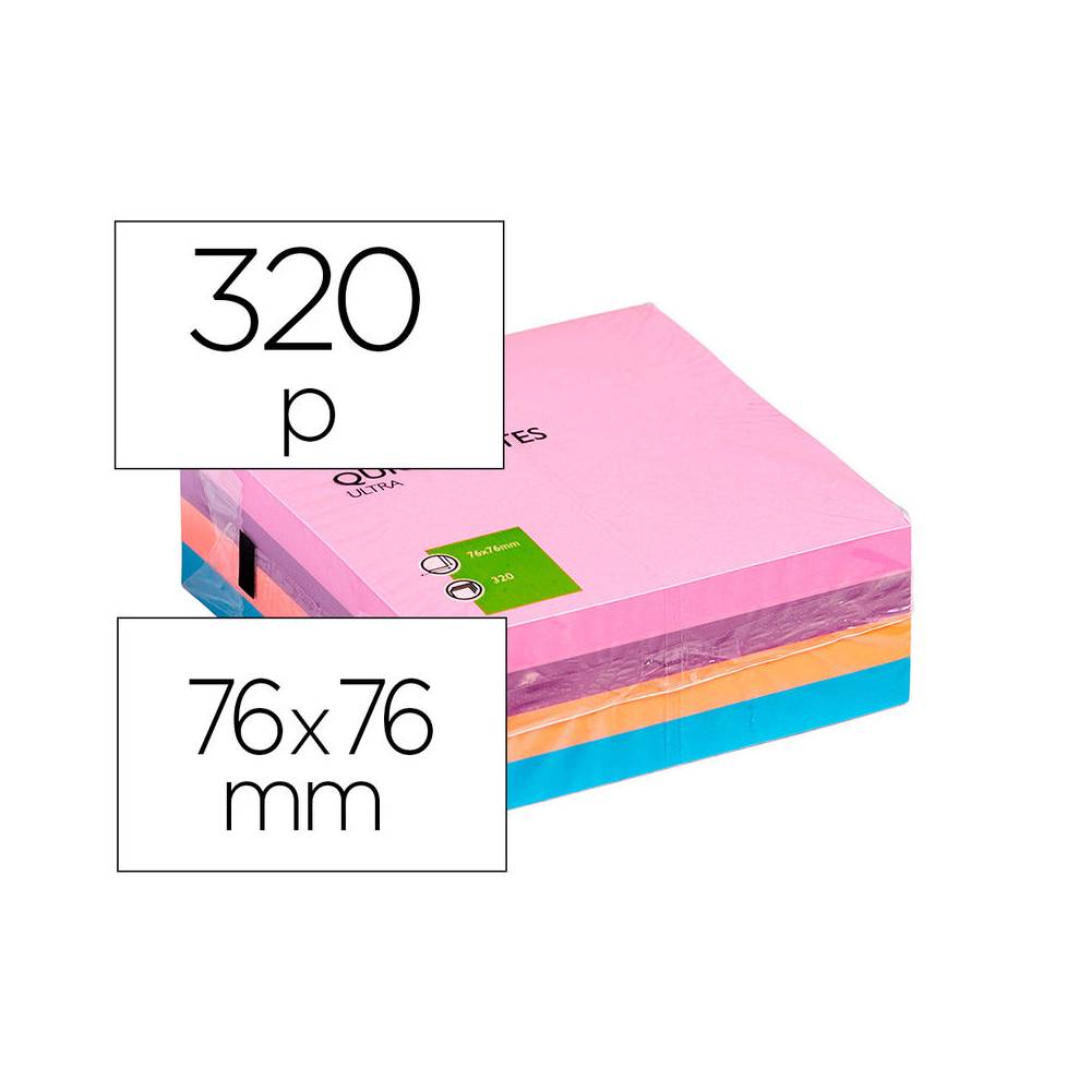 Bloc de notas adhesivas quita y pon q-connect con 320 hojas 76x76mm