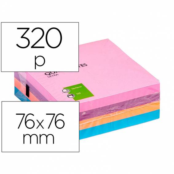 Bloc de notas adhesivas quita y pon q-connect con 320 hojas 76x76mm