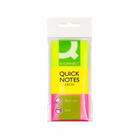 Bloc de notas adhesivas quita y pon q-connect 38x51 mm neon pack de 3 unidades con 50 hojas por color