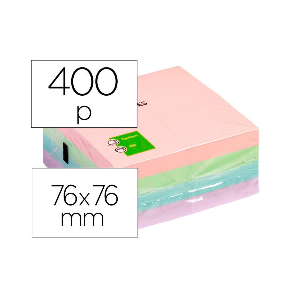 Bloc de notas adhesivas quita y pon q-connect 76x76 mm pastel con 400 hojas