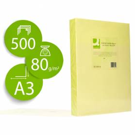 Papel color q-connect din a3 80gr amarillo neon paquete de 500 hojas