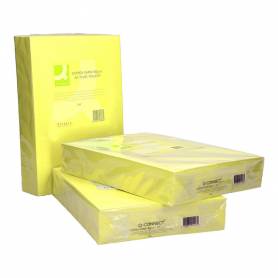 Papel color q-connect din a3 80gr amarillo neon paquete de 500 hojas