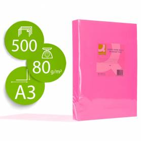 Papel color q-connect din a3 80gr rosa intenso paquete de 500 hojas