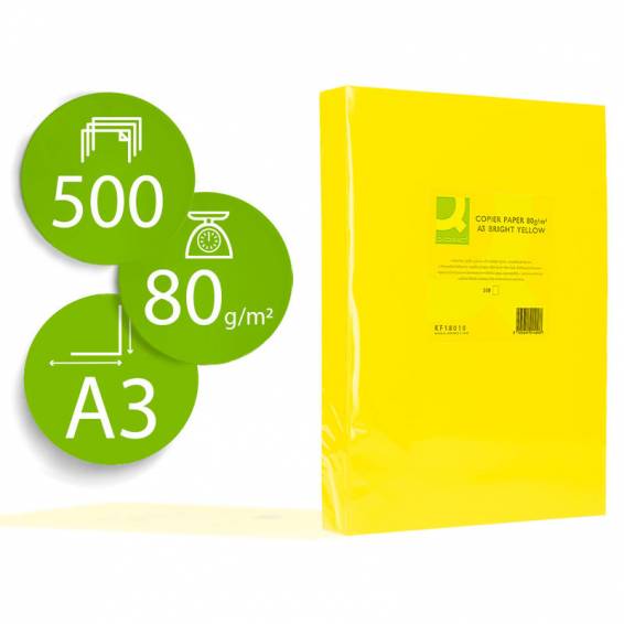 Papel color q-connect din a3 80 gr amarillo intenso paquete de 500 hojas