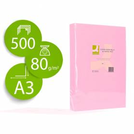 Papel color q-connect din a3 80 gr rosa paquete de 500 hojas