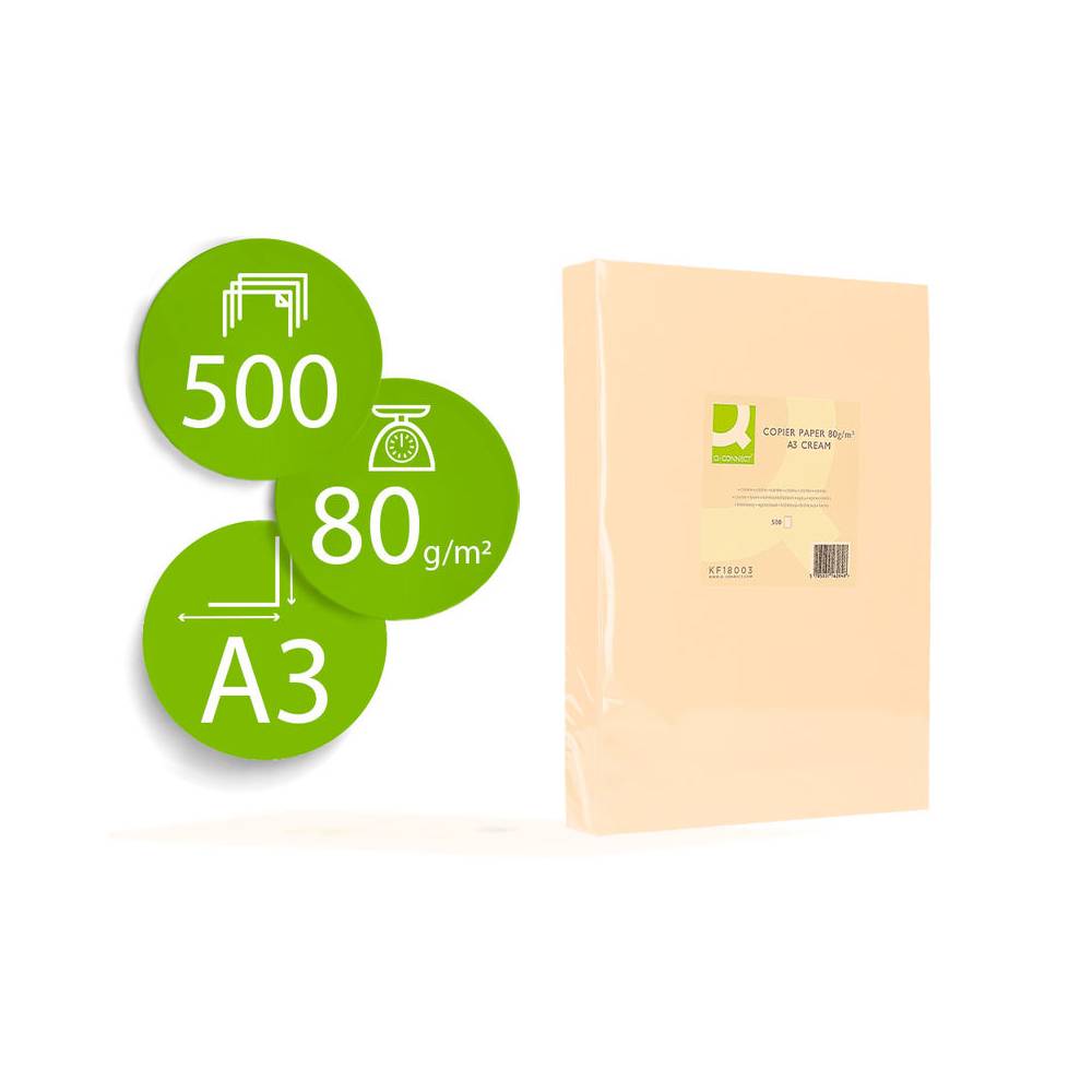 Papel color q-connect din a3 80gr crema paquete de 500 hojas