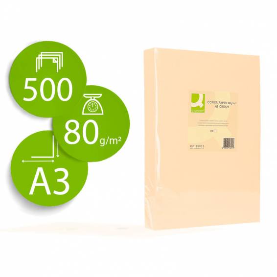 Papel color q-connect din a3 80gr crema paquete de 500 hojas