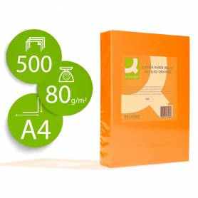 Papel color q-connect din a4 80gr naranja neon paquete de 500 hojas