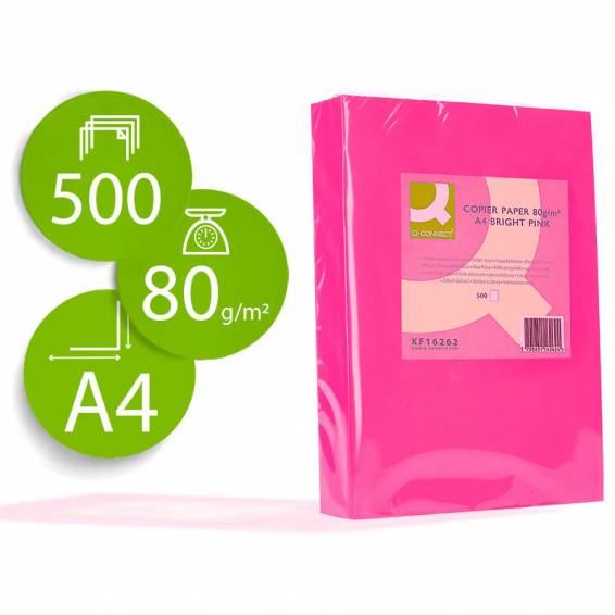 Papel color q-connect din a4 80gr rosa intenso paquete de 500 hojas