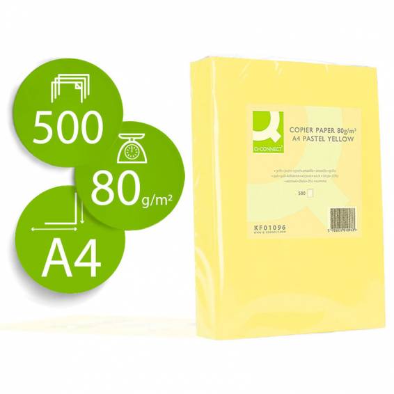 Papel color q-connect din a4 80gr amarillo paquete de 500 hojas