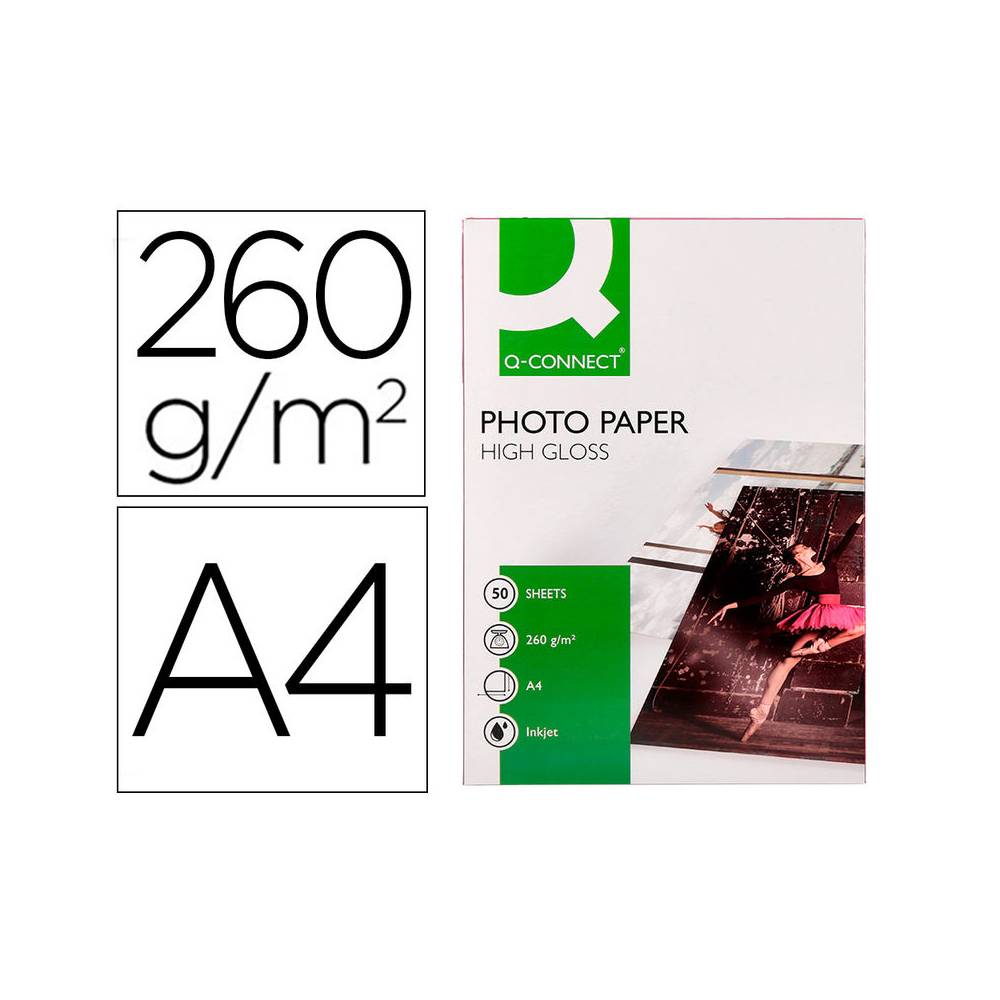 Papel q-connect foto glossy din a4 alta calidad digital photo para ink-jet bolsa de 50 hojas de 260 gr