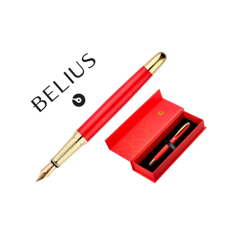 Pluma belius passion dor aluminio textura cepillada color rojo y dorado tinta azul caja de diseño