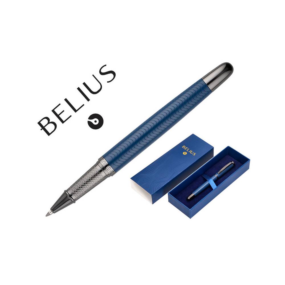 Boligrafo belius neptuno aluminio textura wavy color azul marino tinta azul caja de diseño