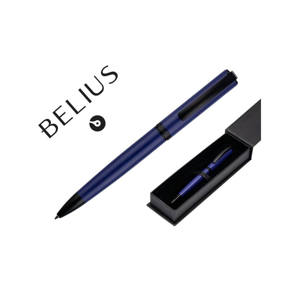 Boligrafo belius turbo aluminio color azul y negro tinta azul caja de diseño