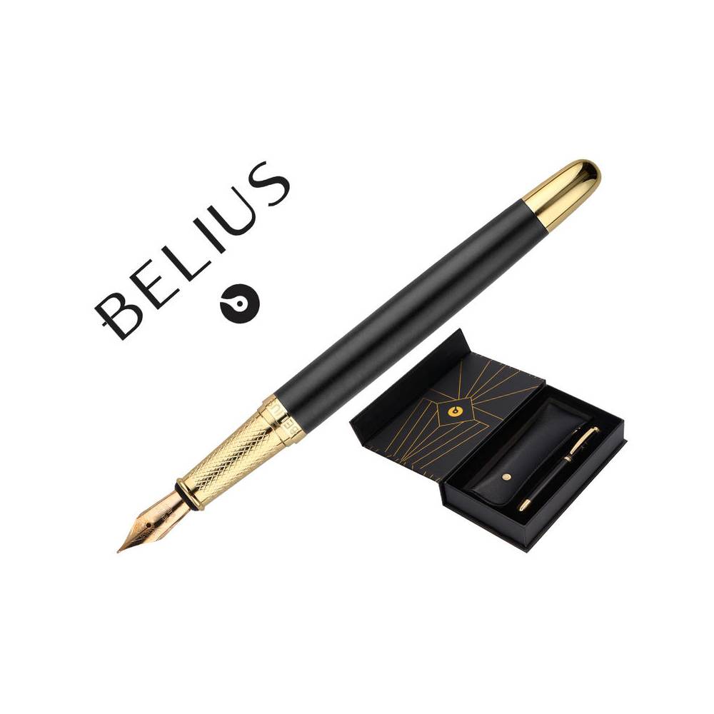 Pluma y estuche belius soiree color art deco negro y dorado tinta azul caja de diseño