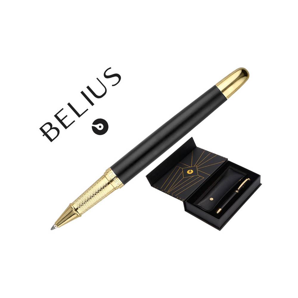 Boligrafo y estuche belius soiree color negro y dorado tinta azul caja de diseño