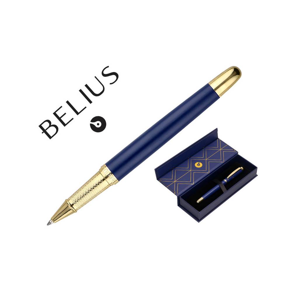 Boligrafo belius soiree aluminio color azul marino y dorado tinta azul caja de diseño