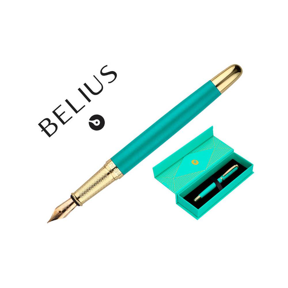 Pluma belius soiree aluminio color art deco turquesa y dorado tinta azul caja de diseño