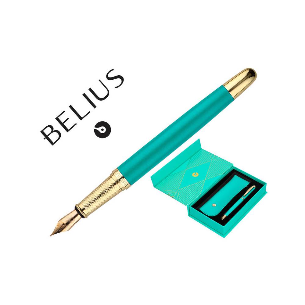 Pluma y estuche belius soiree color art deco turquesa dorado tinta azul caja de diseño