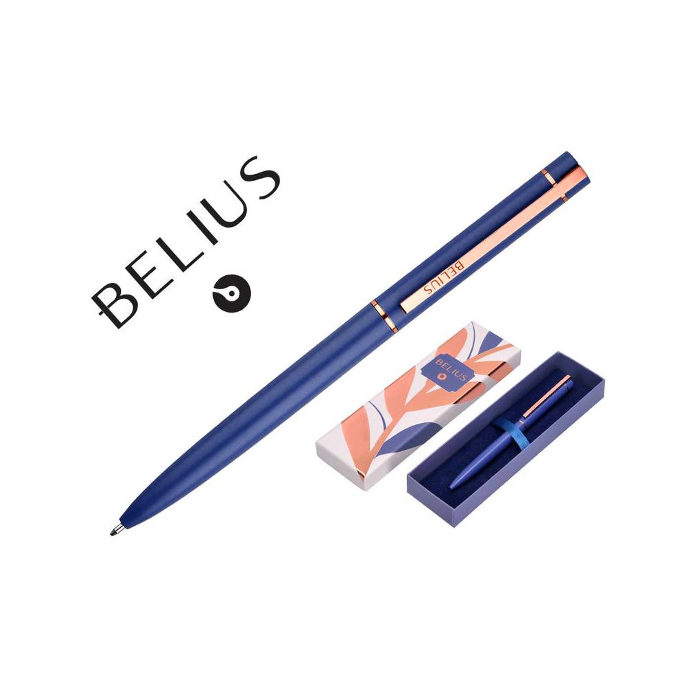 Boligrafo belius rose aluminio color azul electrico/oro rosa tinta azul caja de diseño