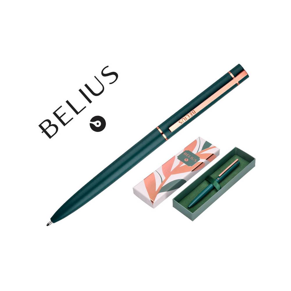 Boligrafo belius rose aluminio color verde oliva/oro rosa tinta azul caja de diseño