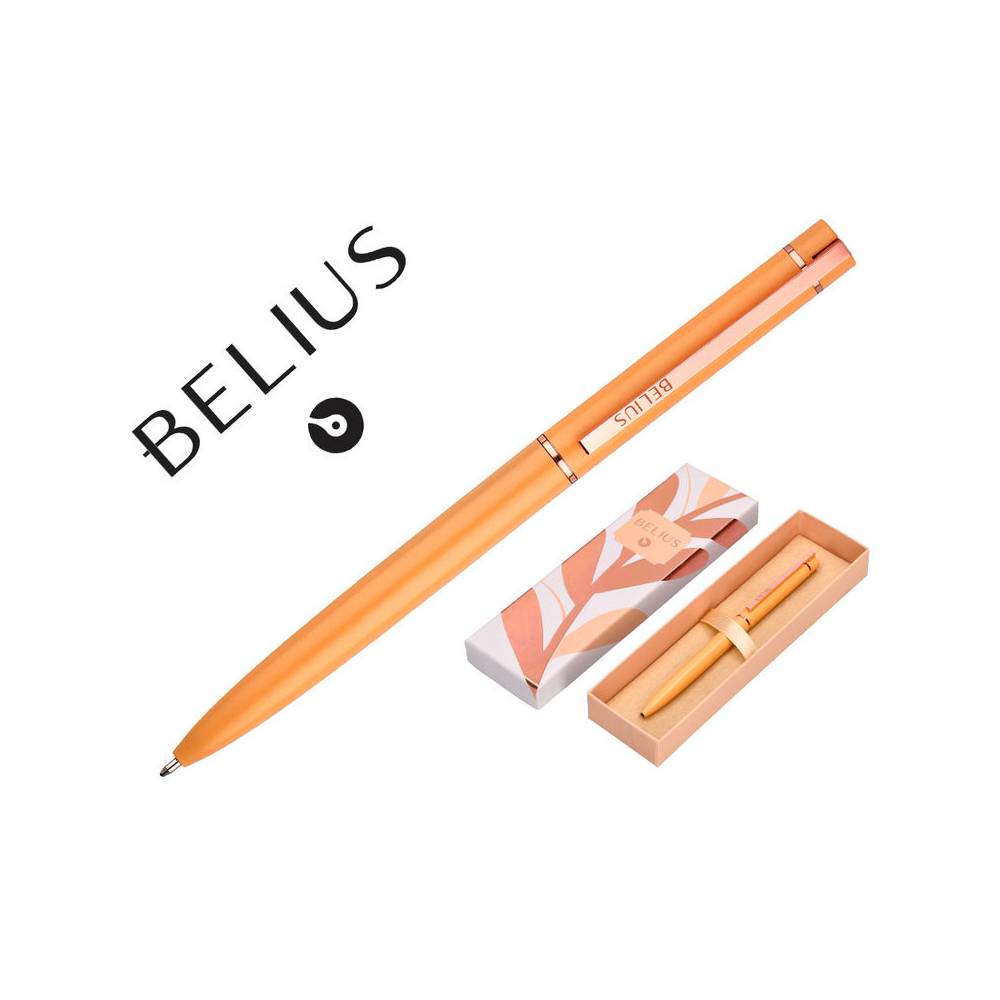 Boligrafo belius rose aluminio color naranja/oro rosa tinta azul caja de diseño