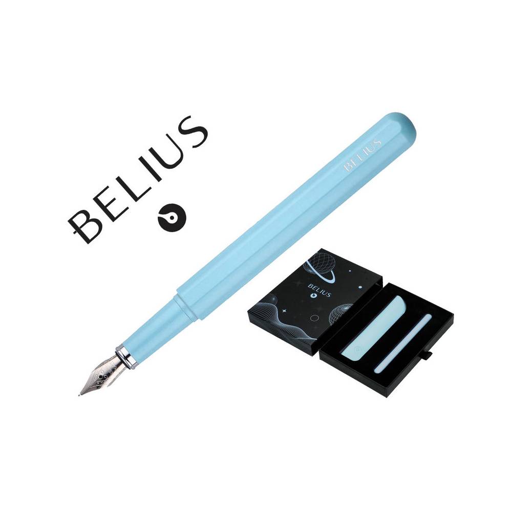 Pluma y funda de similpiel belius space b color minimalista azul tinta azul caja de diseño