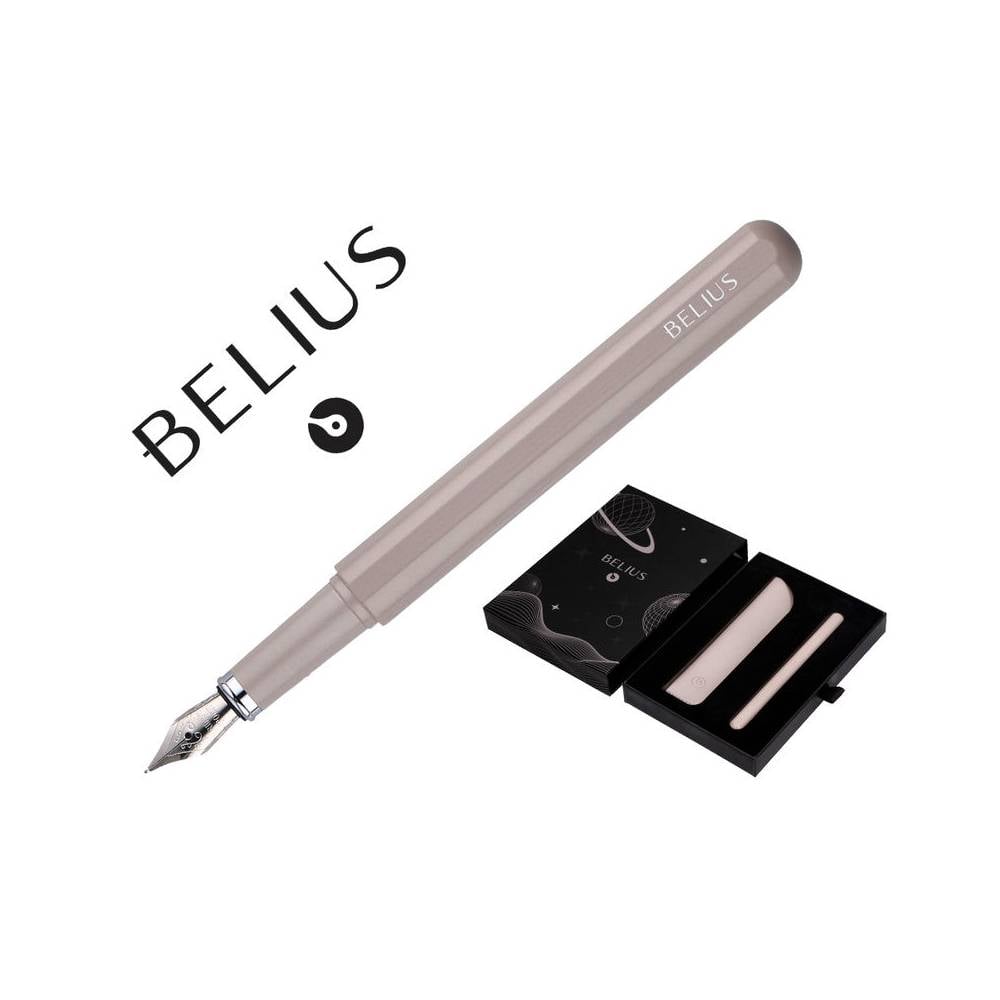 Pluma y funda de similpiel belius space b color minimalista gris tinta azul caja de diseño