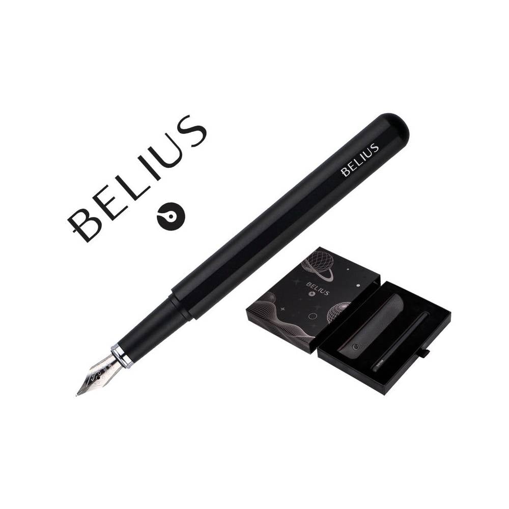 Pluma y funda de similpiel belius space b color minimalista negro tinta azul caja de diseño