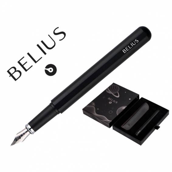 Pluma y funda de similpiel belius space b color minimalista negro tinta azul caja de diseño