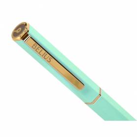 Boligrafo belius macaron bliss forma hexagonal color verde dorado tinta azul caja de diseño